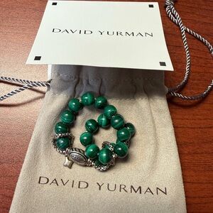David Yurman Malachite Beaded Bracelet with Silver Accents